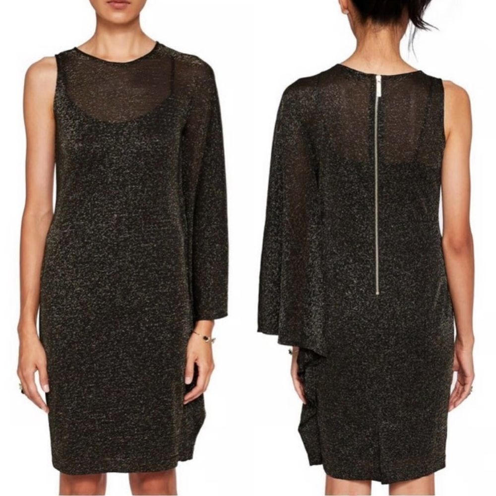 Ted Baker Monyca Draped One Shoulder Dress Sparkly Glitter Women’s Size 1 XS